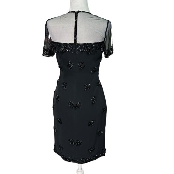 BLACK TIE Womens 4 Black Vintage Beaded Short Sleeve Cocktail Dress OLEG CASSINI - Picture 7 of 11